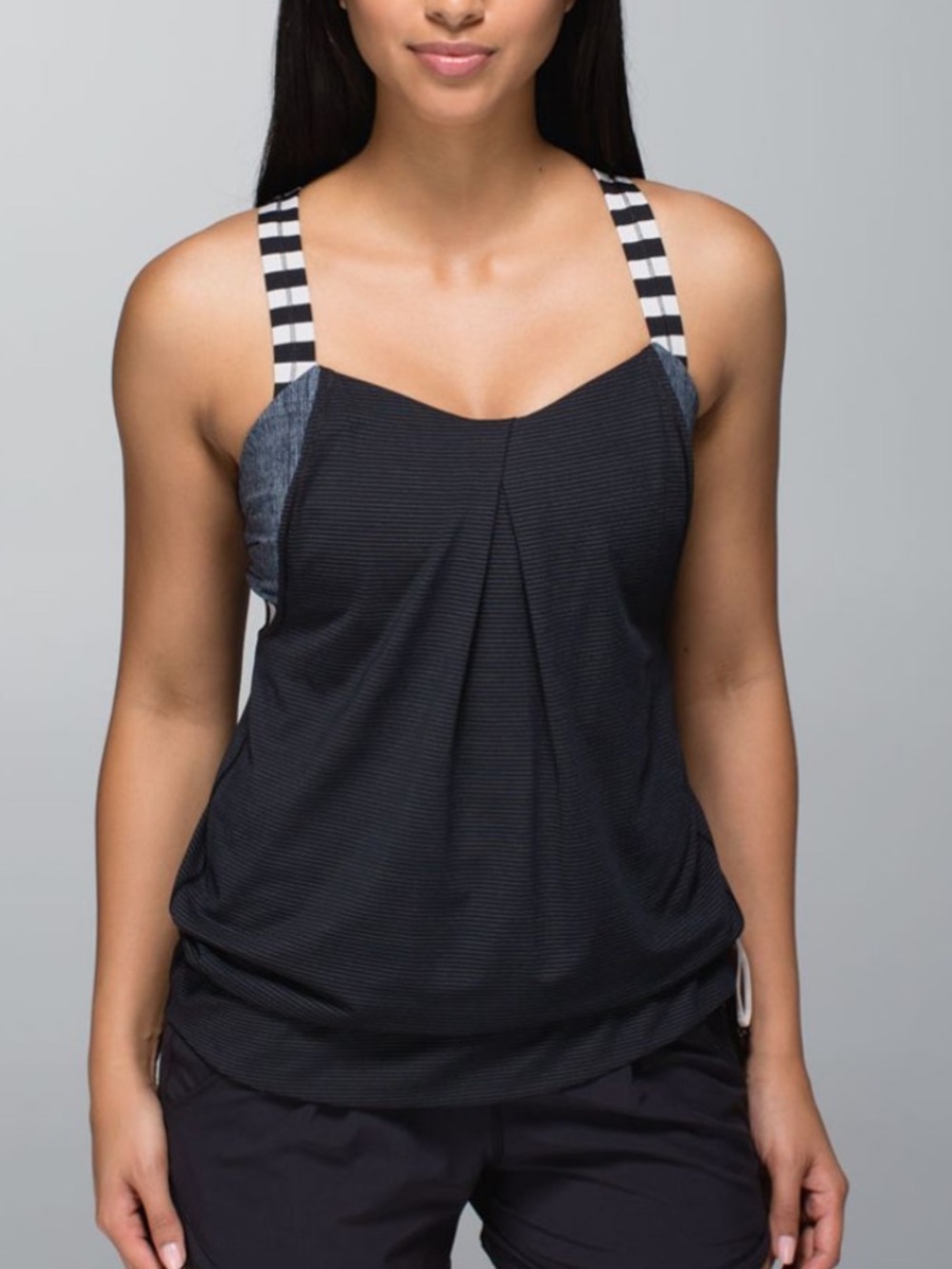 lululemon athletica Black Tank with Black-and-White Stripe Straps